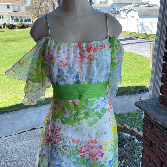 Vintage 1970s Spring Floral Maxi Dress Sundress - Picture 3 of 12